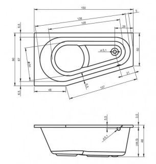 Акриловая ванна Riho Delta Plug and Play B067007005 L 160х80см белый
